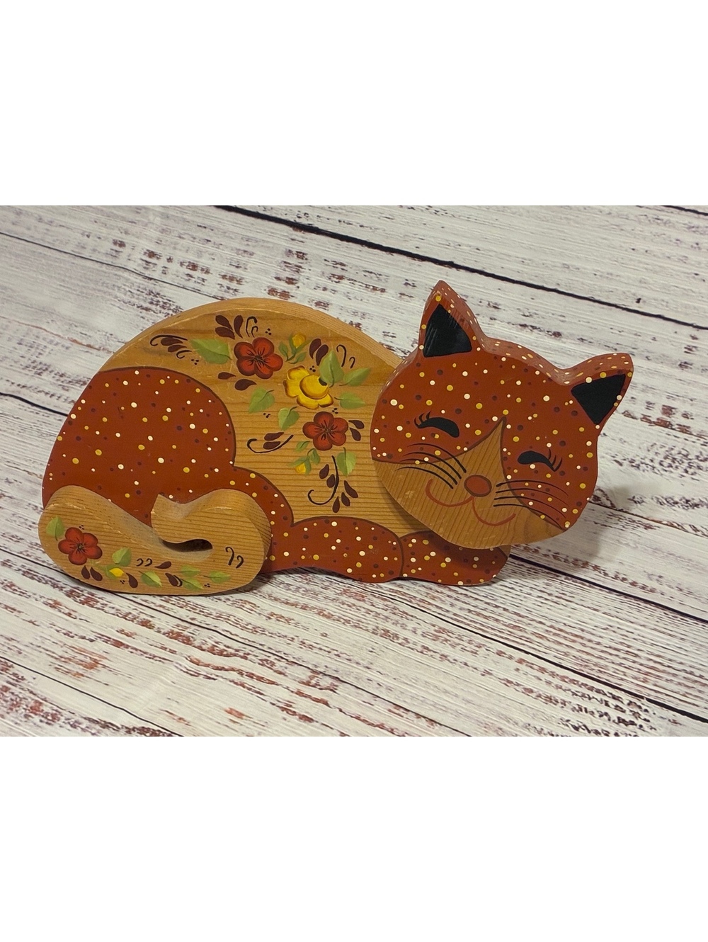 Hand Painted Wooden Sleeping Cat Wall Door Stop